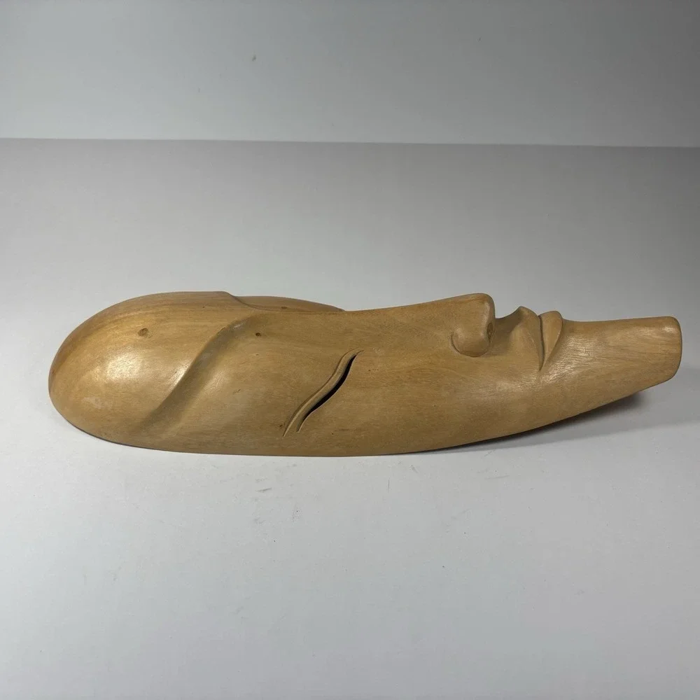 Vintage Serene Hand-Carved Wood Mask - Asian/Tribal Style Wall Decor
